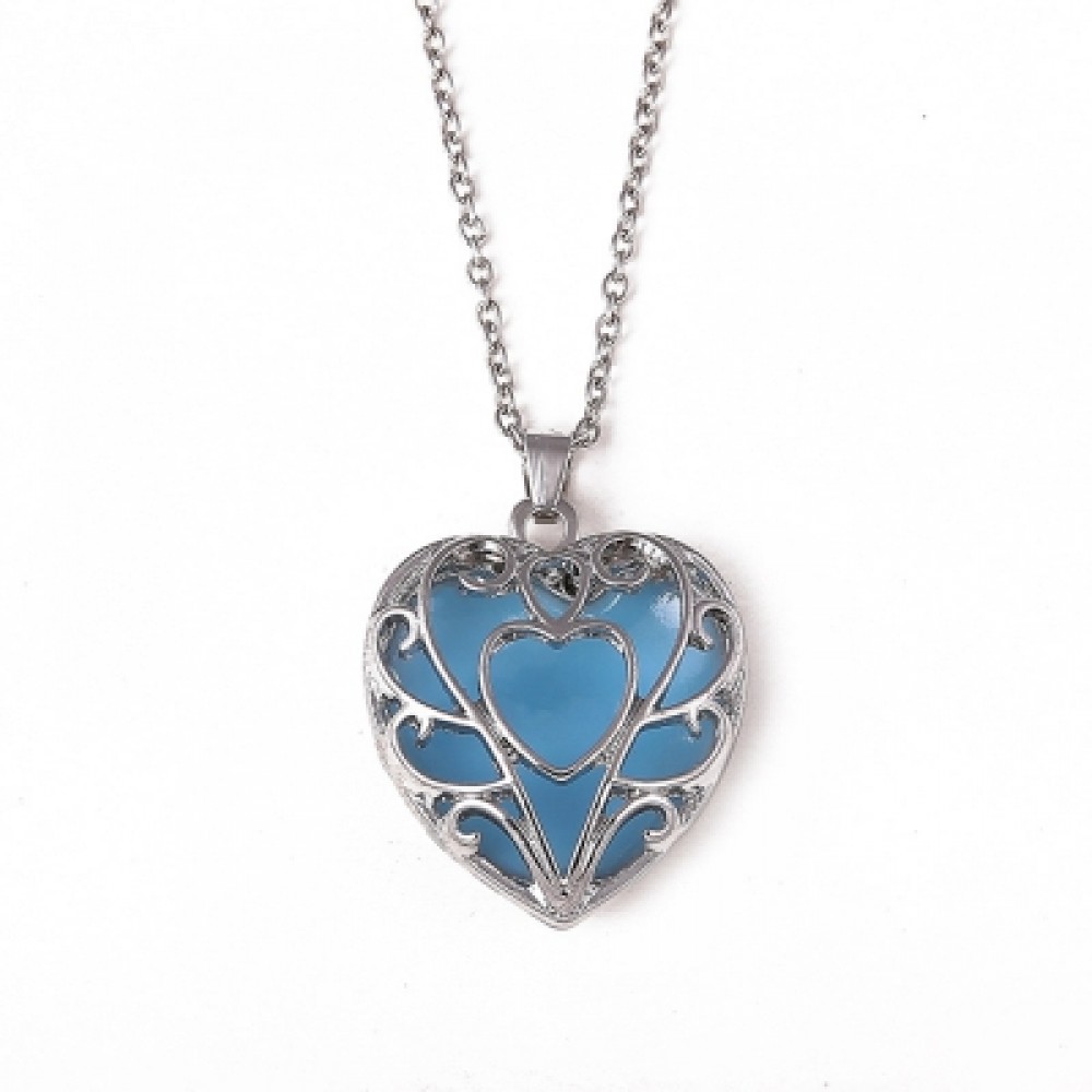 Women Girls Night Light Heart Pendants Necklace Diamond Metal Choker Fashion Jewelry