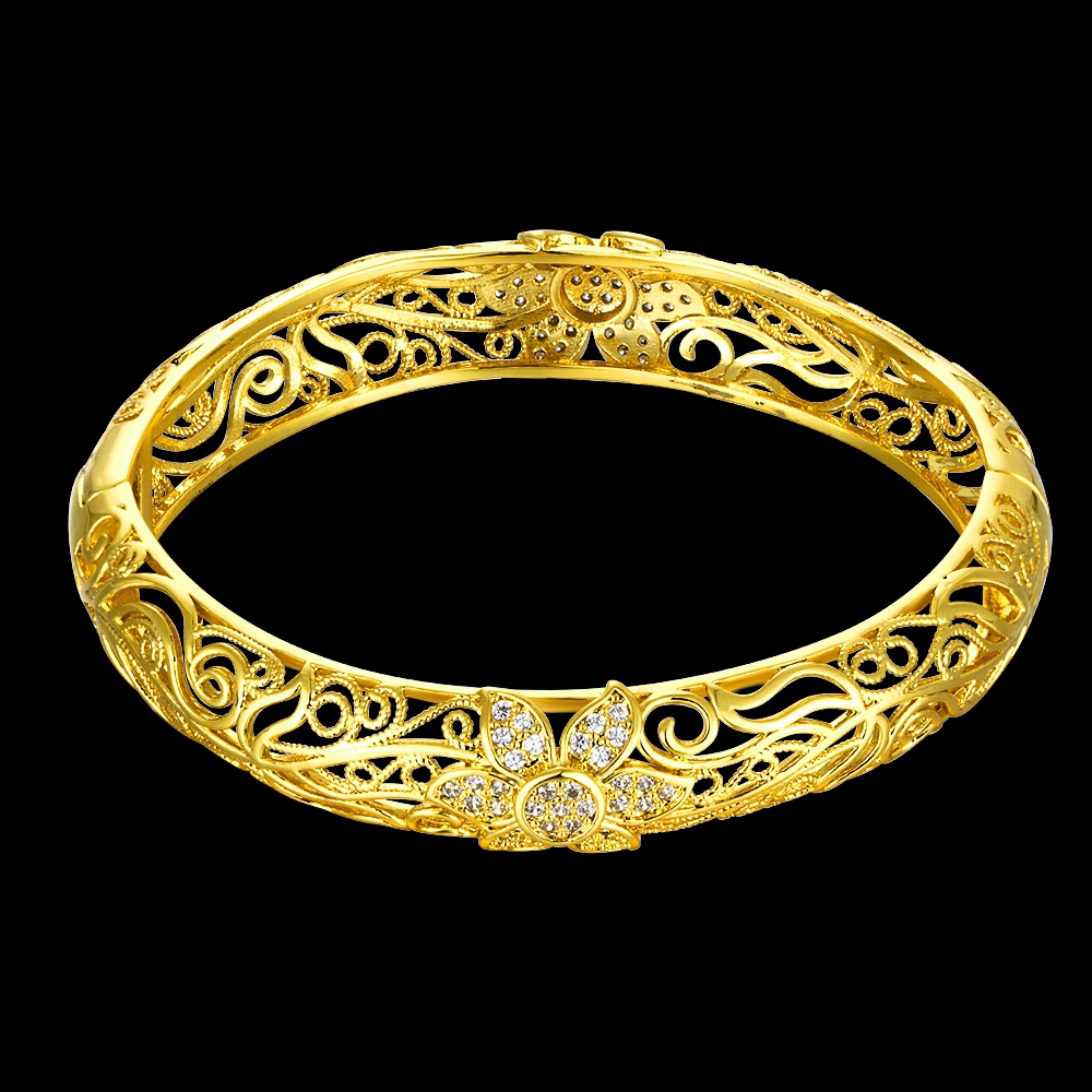 Z025-A Noble Zircon Carving Pattern Gold Bracelet